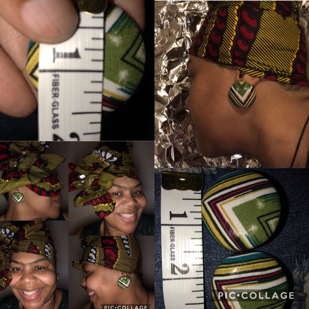Handmade African Print Button Earrings